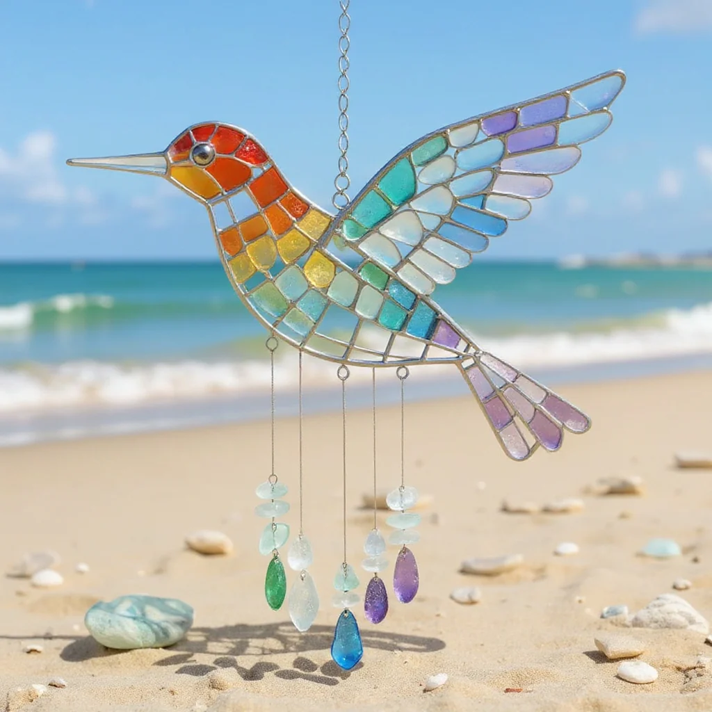 🌬️Sea Glass Rainbow Bird Wind Chime🌈 - Image 4