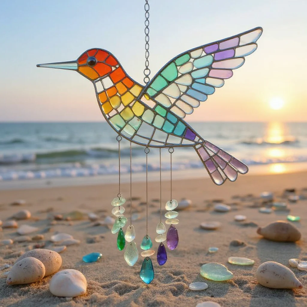 🌬️Sea Glass Rainbow Bird Wind Chime🌈 - Image 5