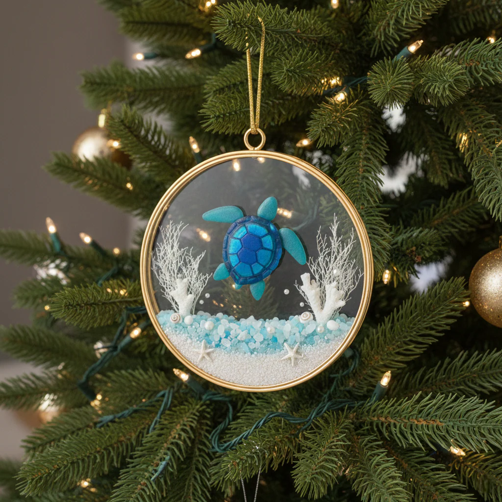 🐢🌊 Sea Glass Turtle Ornament – Handmade Coastal Christmas Decoration - Image 2