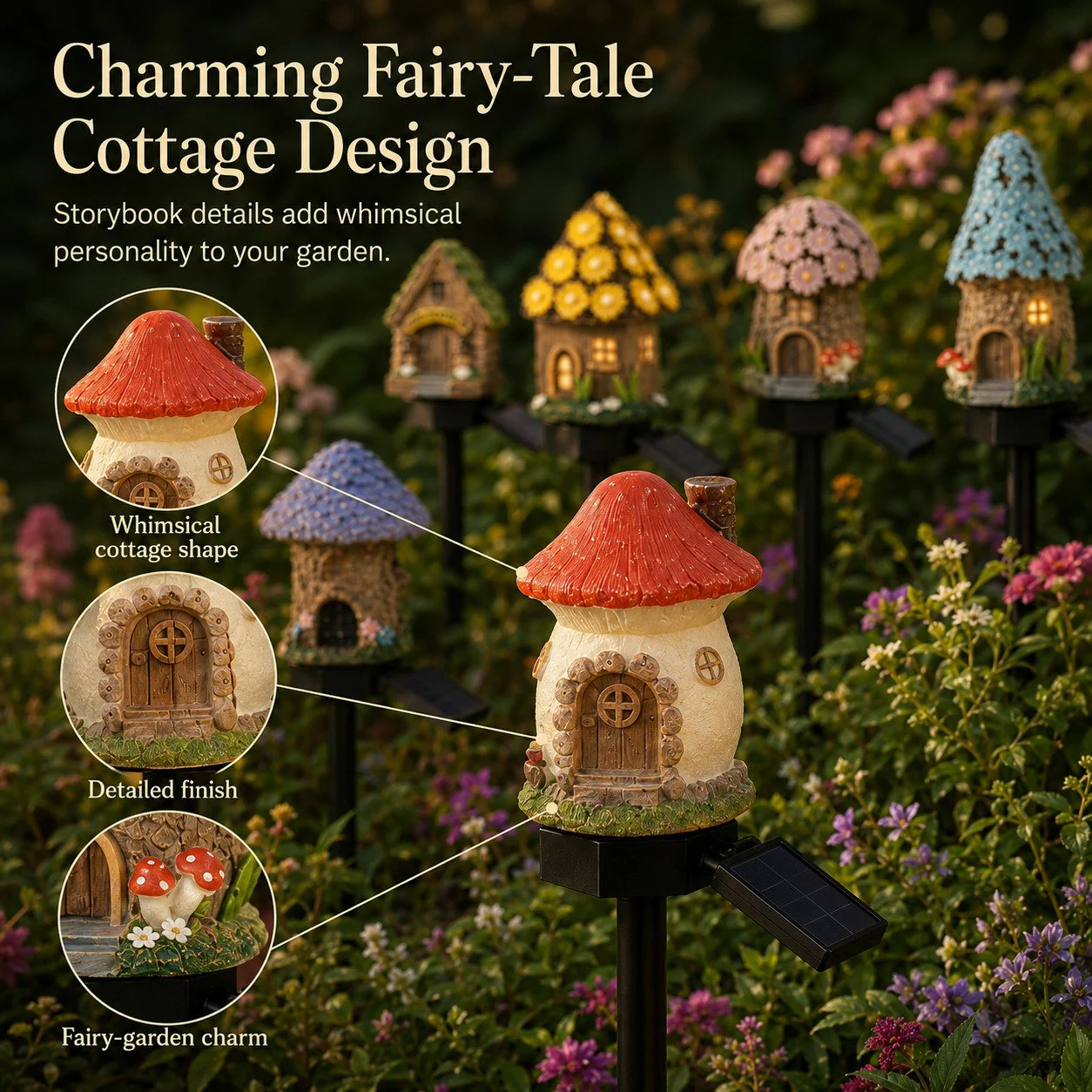 🍄🍄Solar Fairy-Tale Mushroom Cottage Garden Light - Image 2