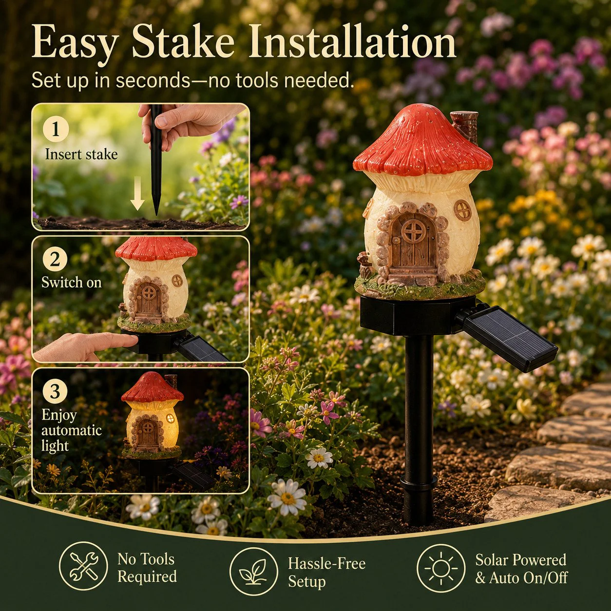 🍄🍄Solar Fairy-Tale Mushroom Cottage Garden Light - Image 5