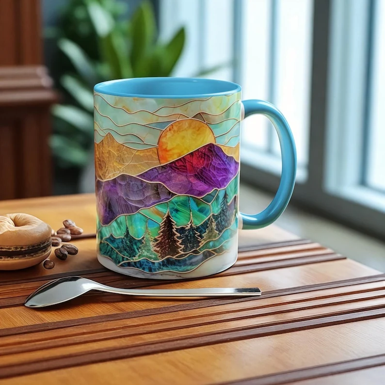 🌄 Stained Glass Sunset Mountain Mug - Image 2