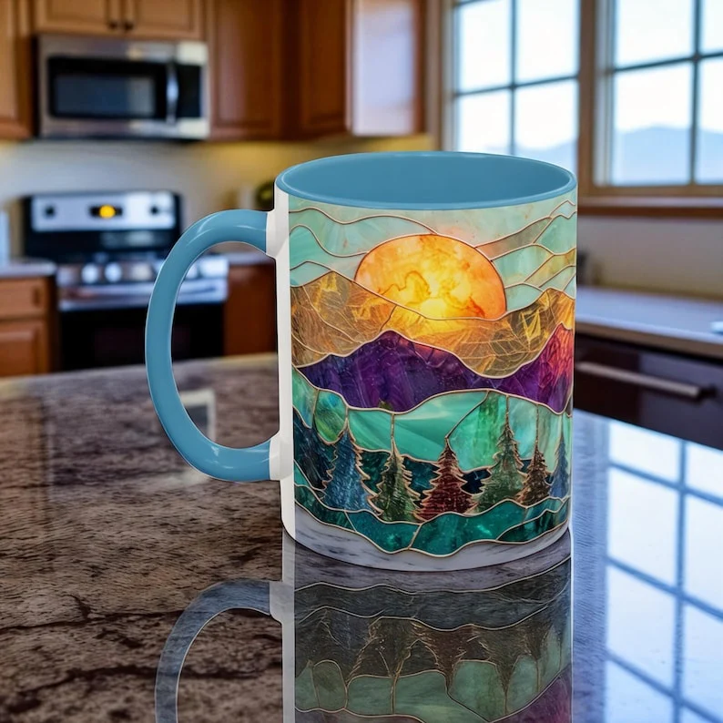 🌄 Stained Glass Sunset Mountain Mug - Image 4