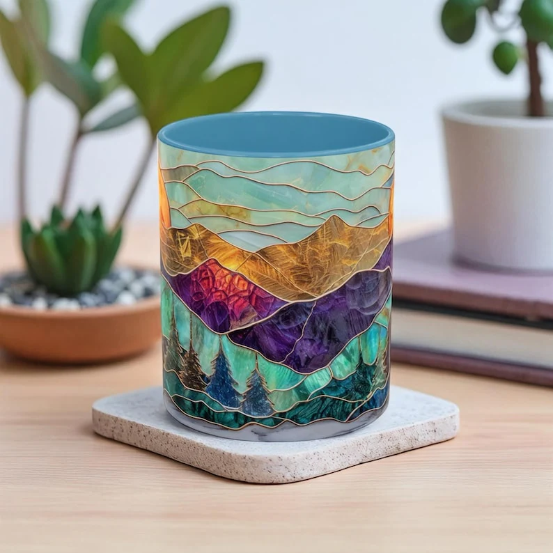 🌄 Stained Glass Sunset Mountain Mug - Image 5