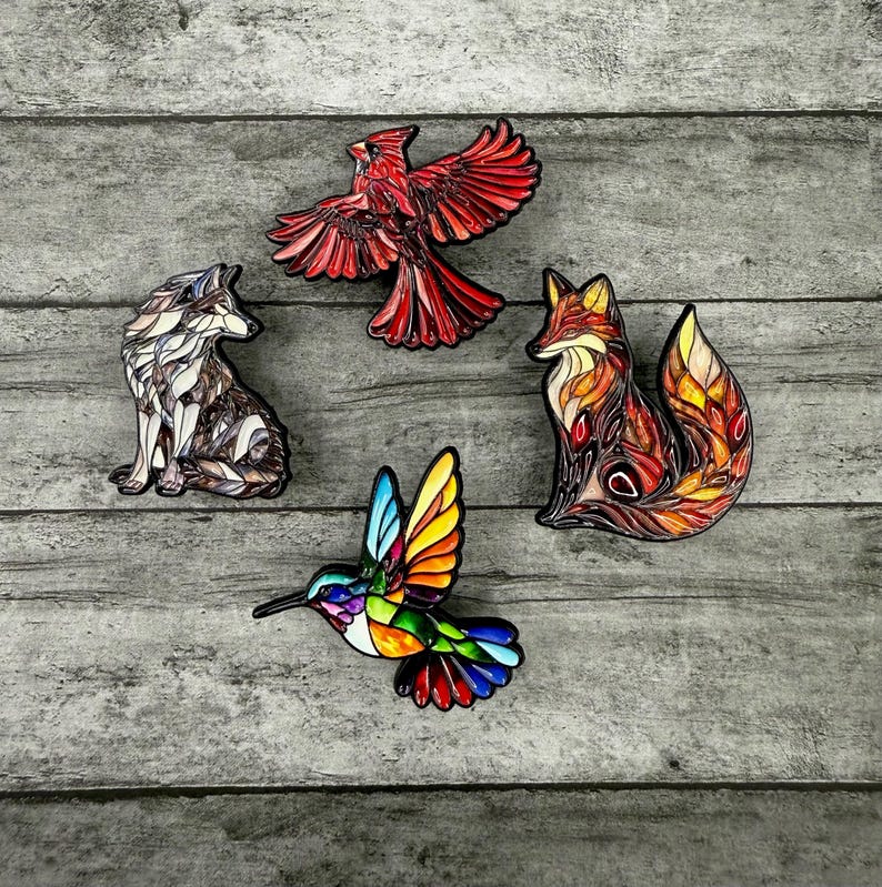 Stained Glass Wildlife Enamel Pins - Image 9