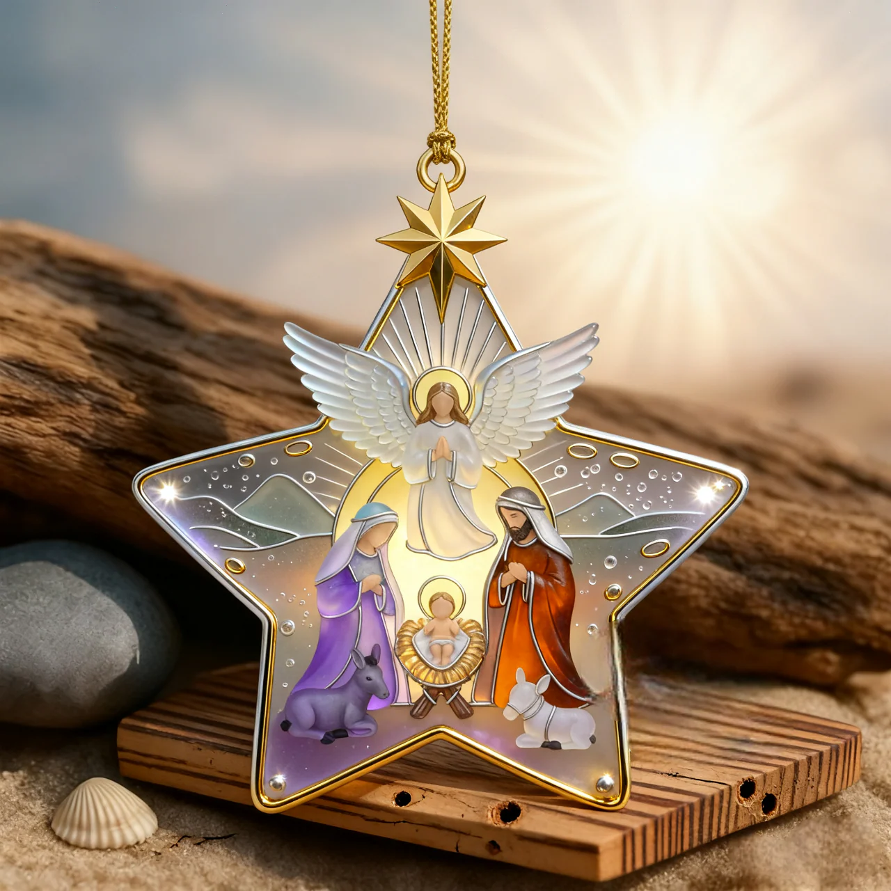 Star Jesus Nativity Sea Glass Pendant