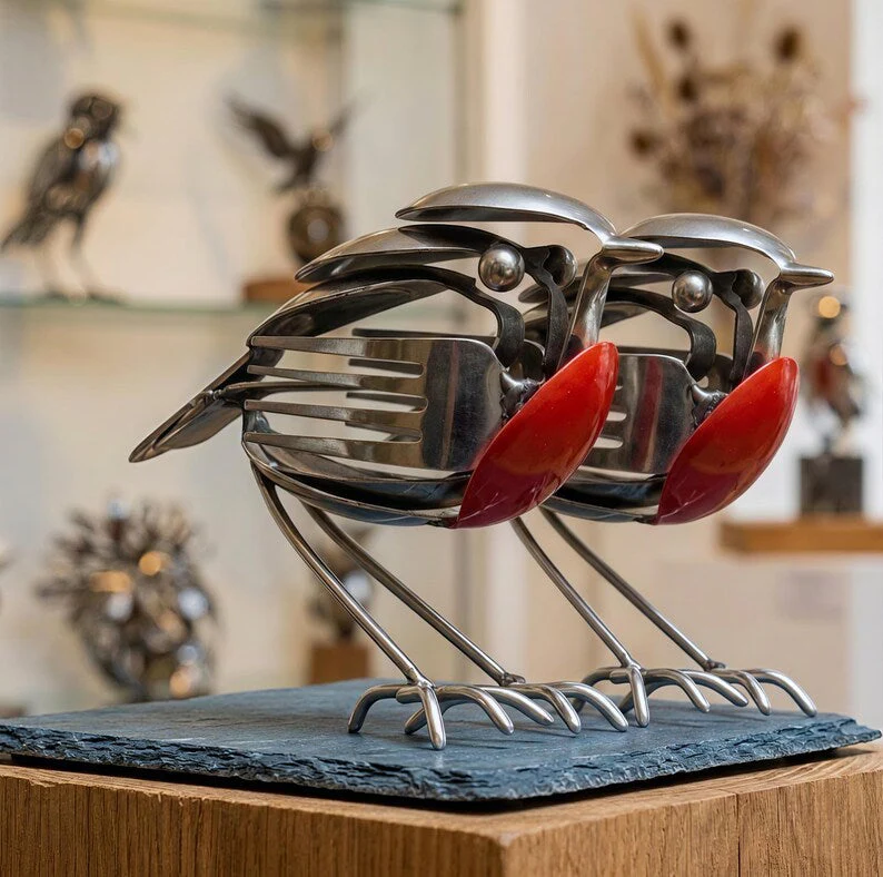 Summer Hot Sale Handmade Upcycled Cutlery Robin Sculpture, Metal Bird Art Decor - Image 5