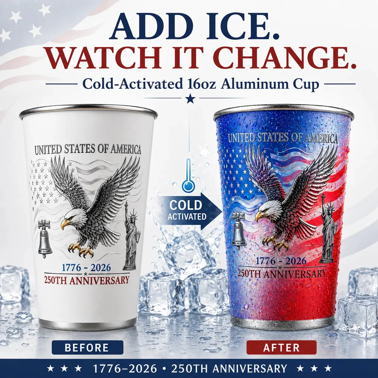 🦅🦅 Pour Ice-Cold Beer | USA 250th Anniversary Color Changing Cup 🎉 - Image 3