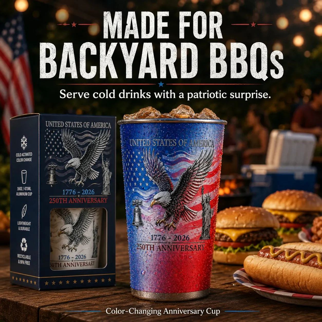 🦅🦅 Pour Ice-Cold Beer | USA 250th Anniversary Color Changing Cup 🎉 - Image 5