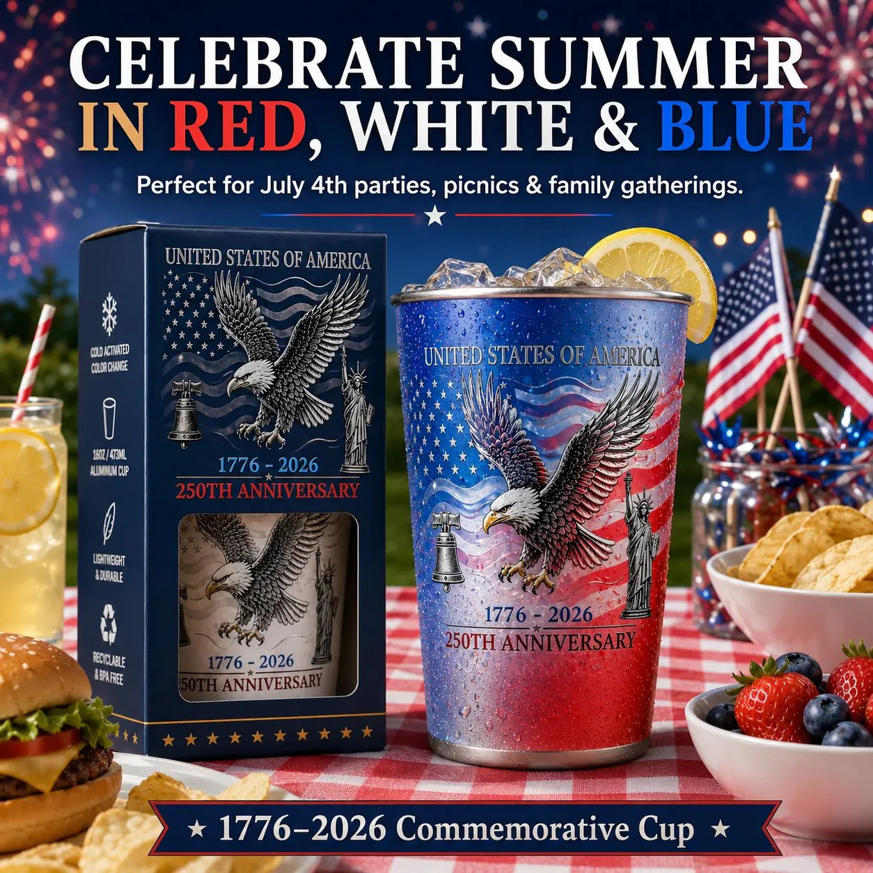 🦅🦅 Pour Ice-Cold Beer | USA 250th Anniversary Color Changing Cup 🎉 - Image 6