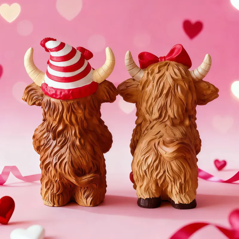 Valentine's Day Highland Cow Couple Figurines - Image 4