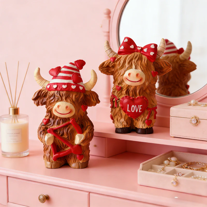 Valentine's Day Highland Cow Couple Figurines - Image 5