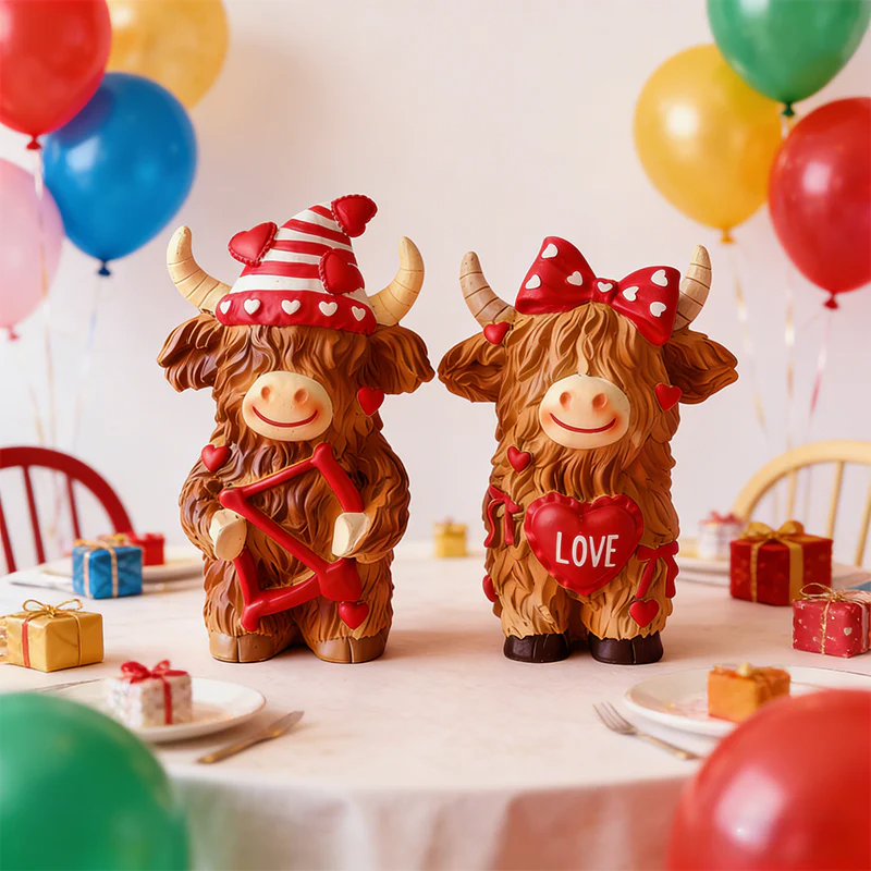 Valentine's Day Highland Cow Couple Figurines - Image 6
