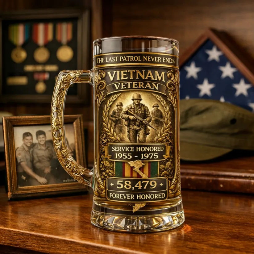 ❤️Vietnam Veteran Anniversary Beer Stein Glass - Image 4