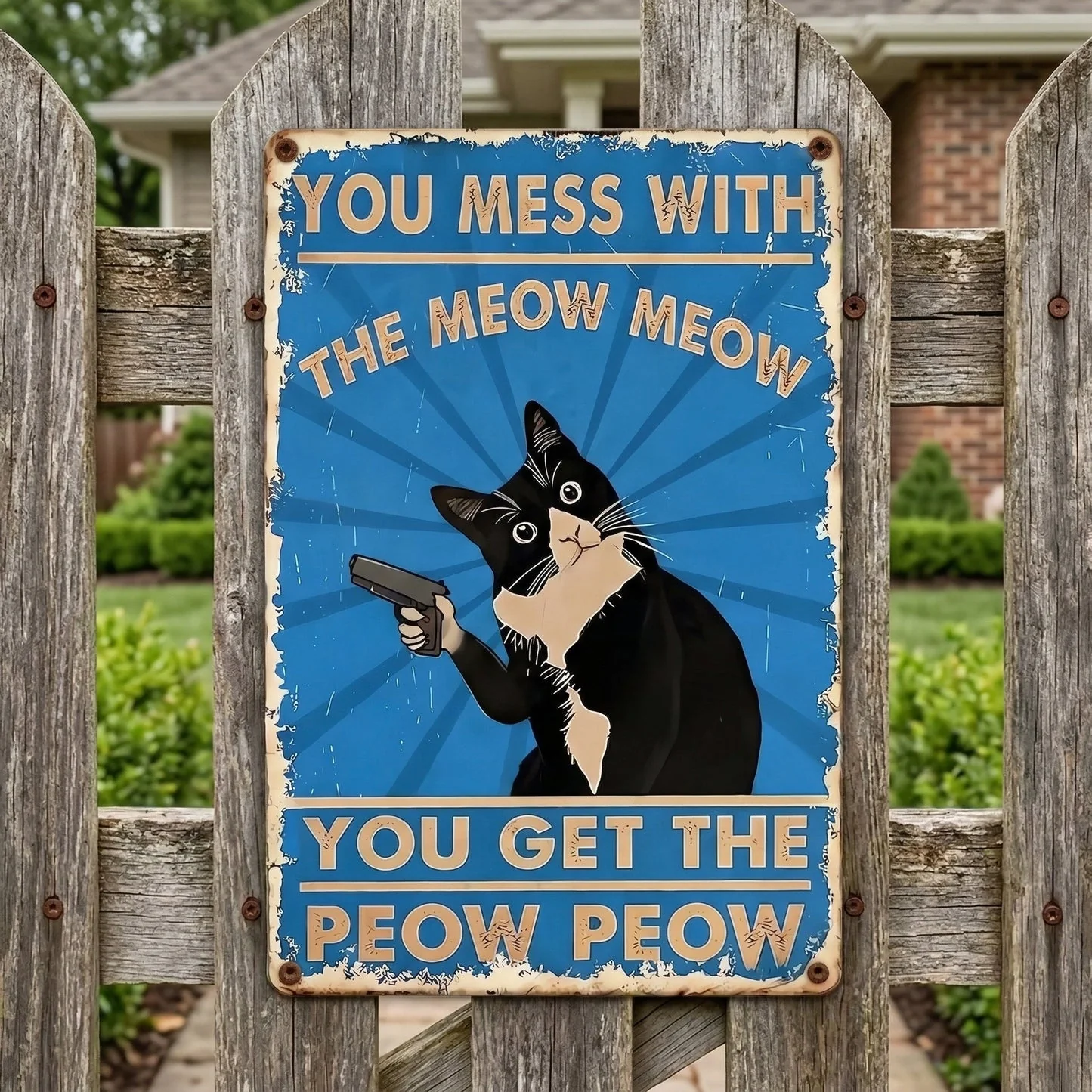 Vintage Black & White Cat Sign – Funny “You Mess With The Meow Meow, You Get The Peow Peow” Wall Decor 😂🐱 - Image 6