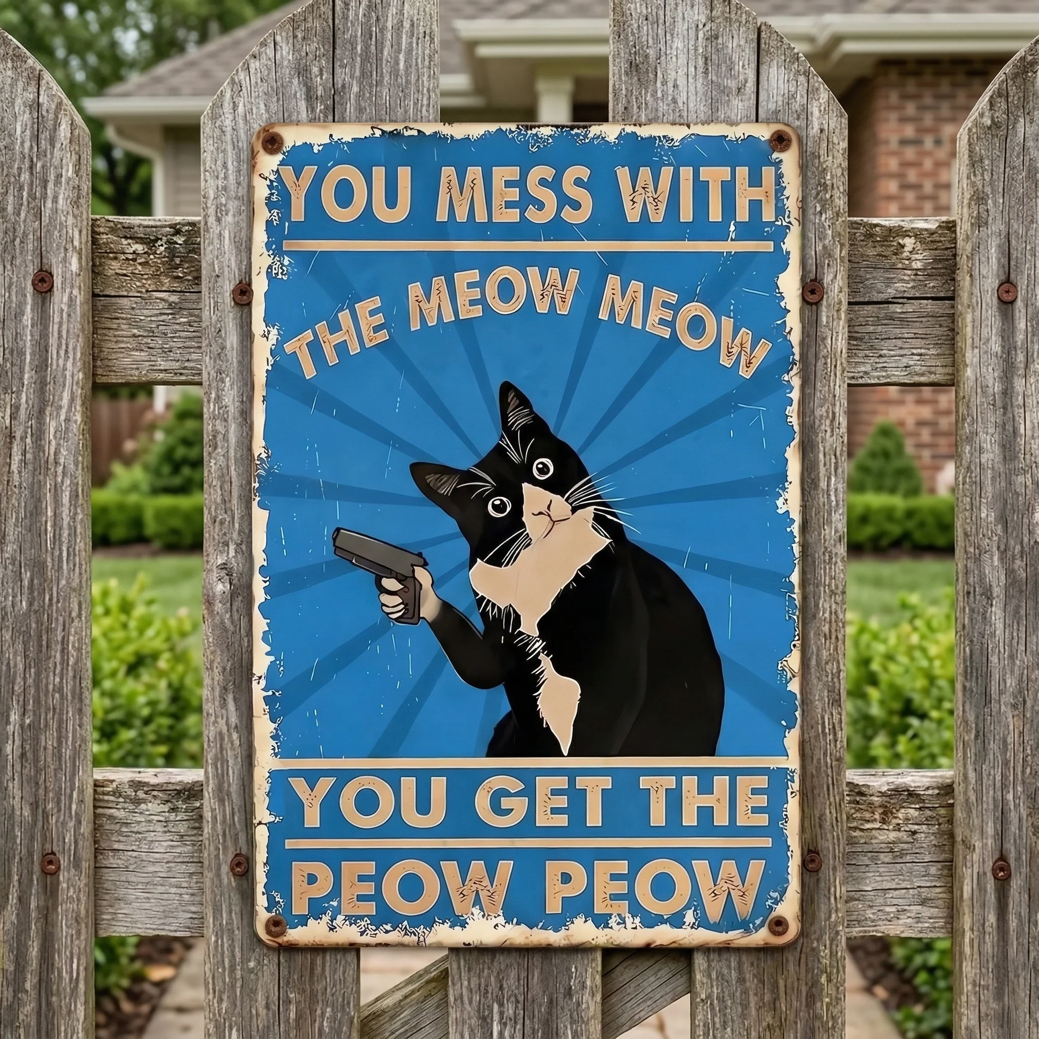Vintage Black & White Cat Sign – Funny “You Mess With The Meow Meow, You Get The Peow Peow” Wall Decor 😂🐱 - Image 7