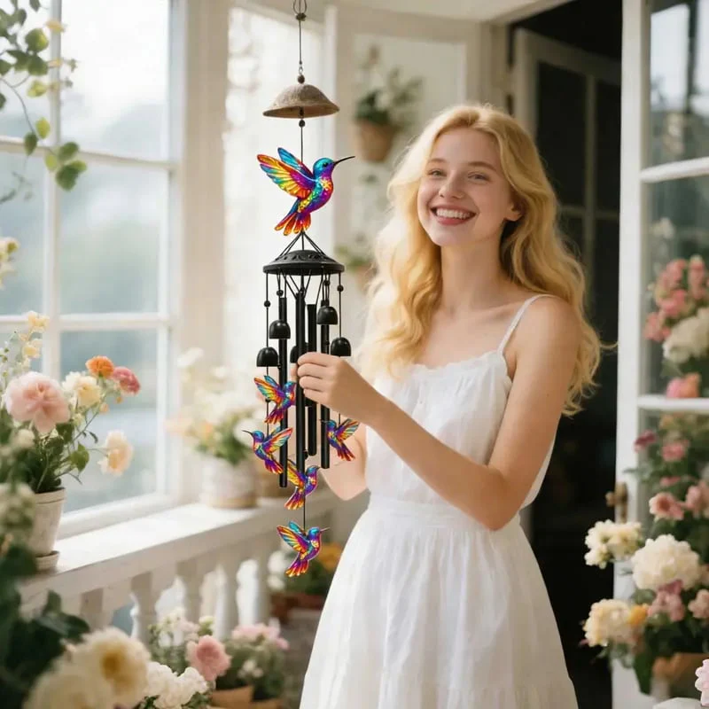 🔥🔥Juneteenth 49% OFF-🐦Vintage Colorful Hummingbird Wind Chime with Metal Tubes and Bells - Image 3