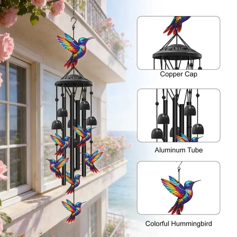 🔥🔥Juneteenth 49% OFF-🐦Vintage Colorful Hummingbird Wind Chime with Metal Tubes and Bells - Image 4