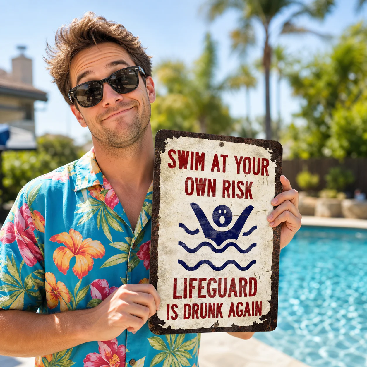 Vintage "Lifeguard Is Drunk Again" Pool Sign – Funny Metal Pool Wall Decor 😂🍻 - Image 9