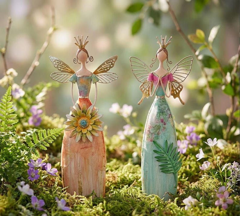 Whimsical Fairy Garden Metal Statues – Enchanted Angel Decor - Image 2