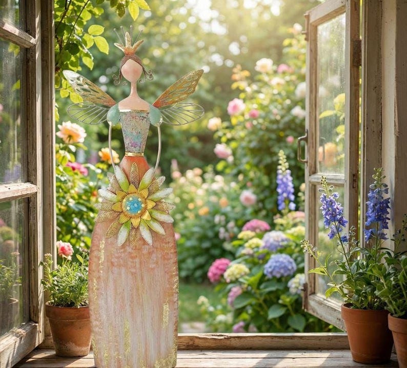 Whimsical Fairy Garden Metal Statues – Enchanted Angel Decor - Image 9
