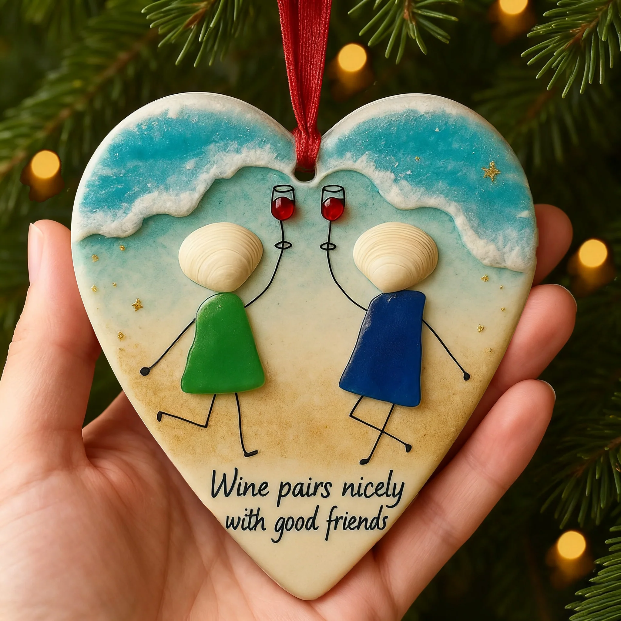 Wine & Friends Seaglass Ornament🥂💞 - Image 2