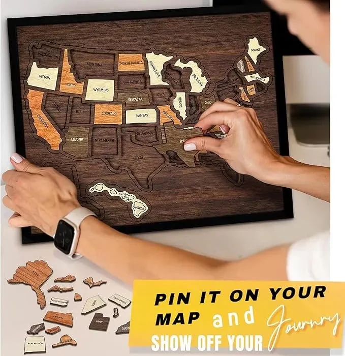 🔥Last Day 49% OFF -❤️Wooden USA Travel Map Puzzle🧩A Stylish Way to Track Your Journey & Memories - Image 8